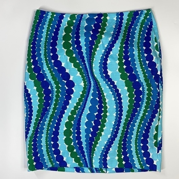Talbots Wavy Dots Blue Green Pencil Skirt NWT 8P - Picture 1 of 8